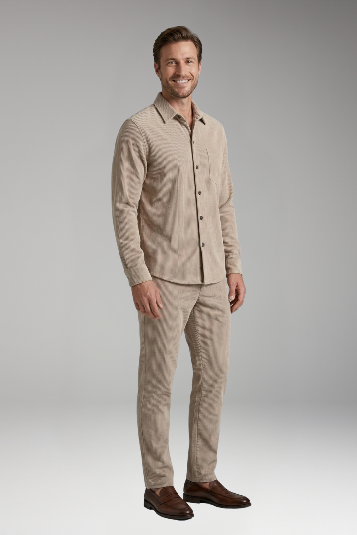 Men's Shirt and Trousers Set with Striped Design