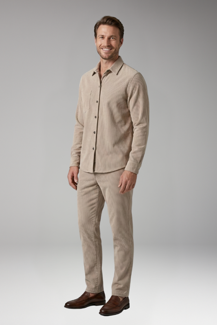 Men's Shirt and Trousers Set with Striped Design