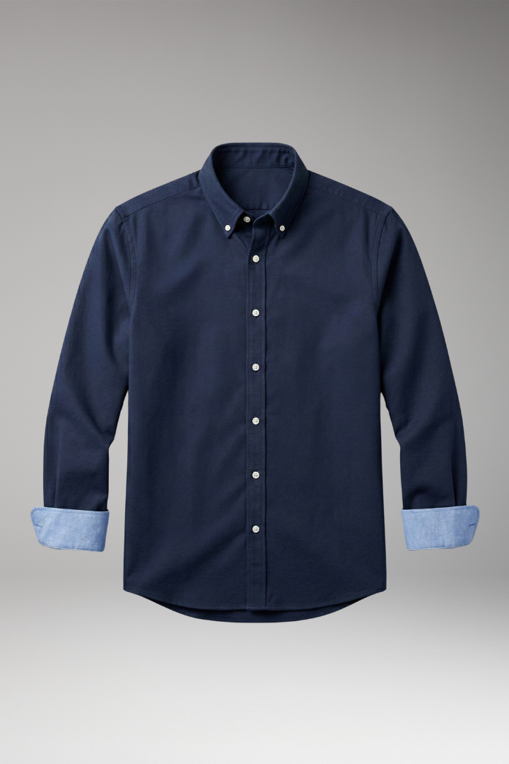 Men's Shirt with Button-Down Collar and Contrast Cuffs