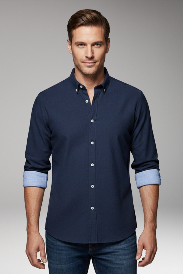 Men's Shirt with Button-Down Collar and Contrast Cuffs