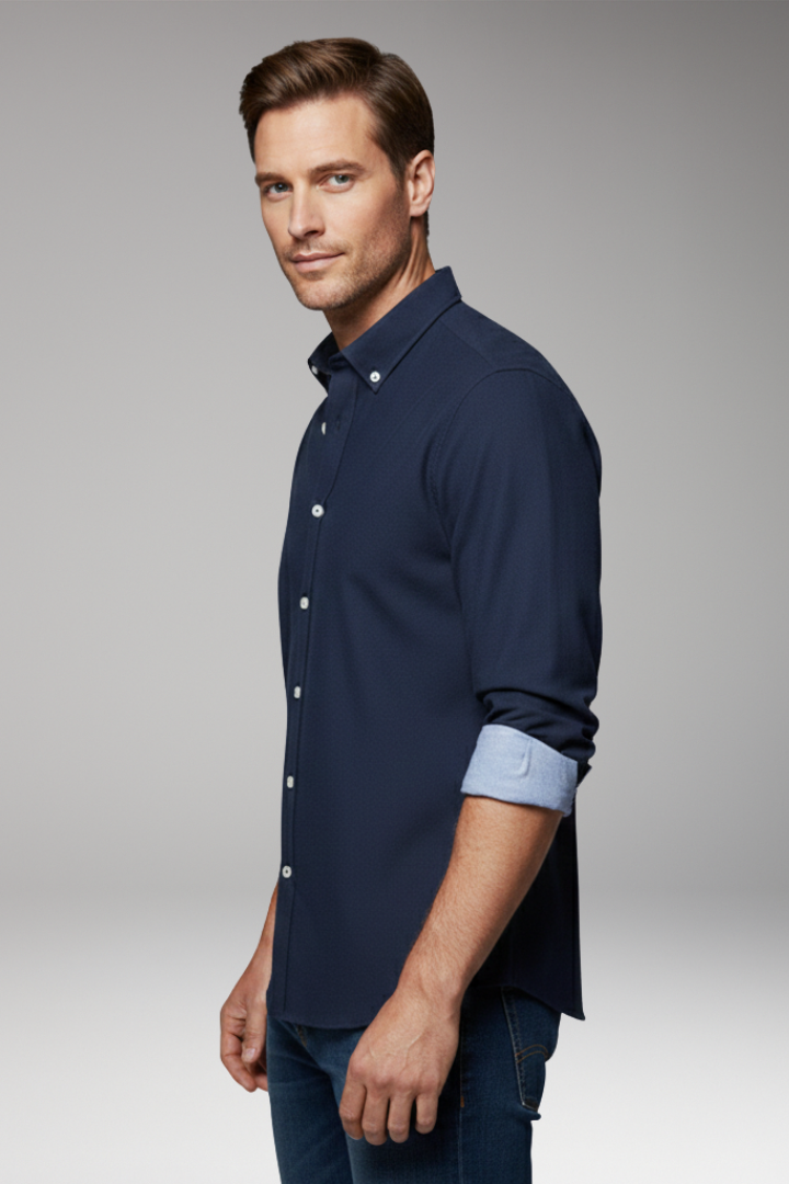 Men's Shirt with Button-Down Collar and Contrast Cuffs
