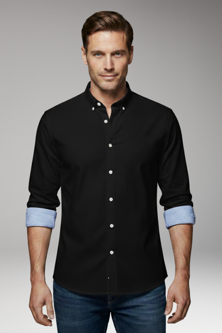 Men's Shirt with Button-Down Collar and Contrast Cuffs
