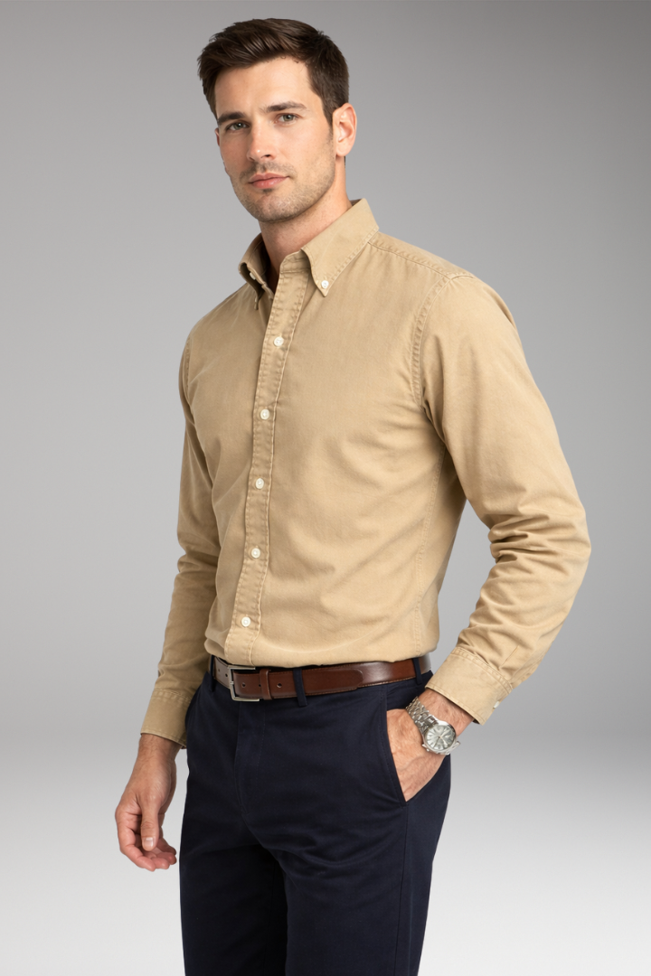 Men's Shirt with Button-Down Collar and Long Sleeves