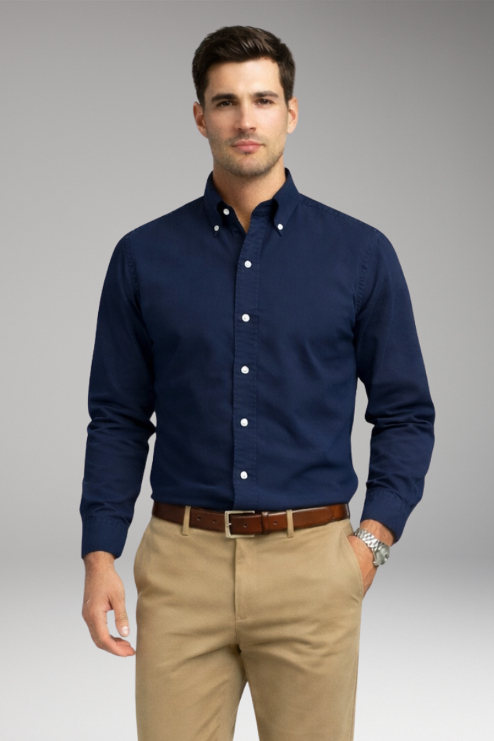 Men's Shirt with Button-Down Collar and Long Sleeves