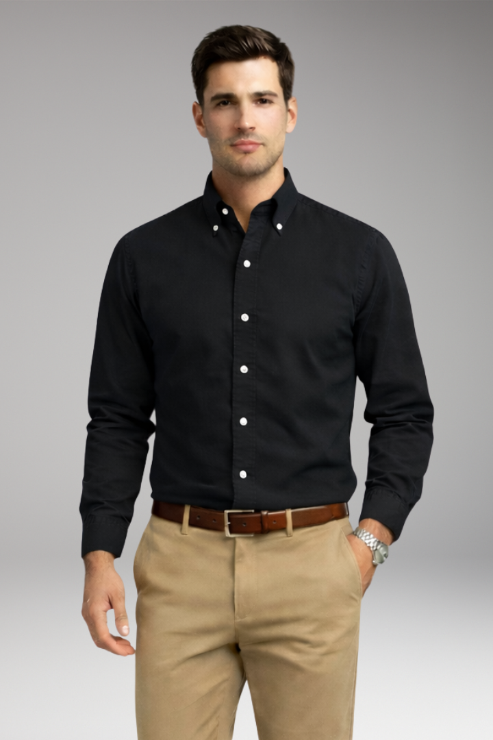 Men's Shirt with Button-Down Collar and Long Sleeves