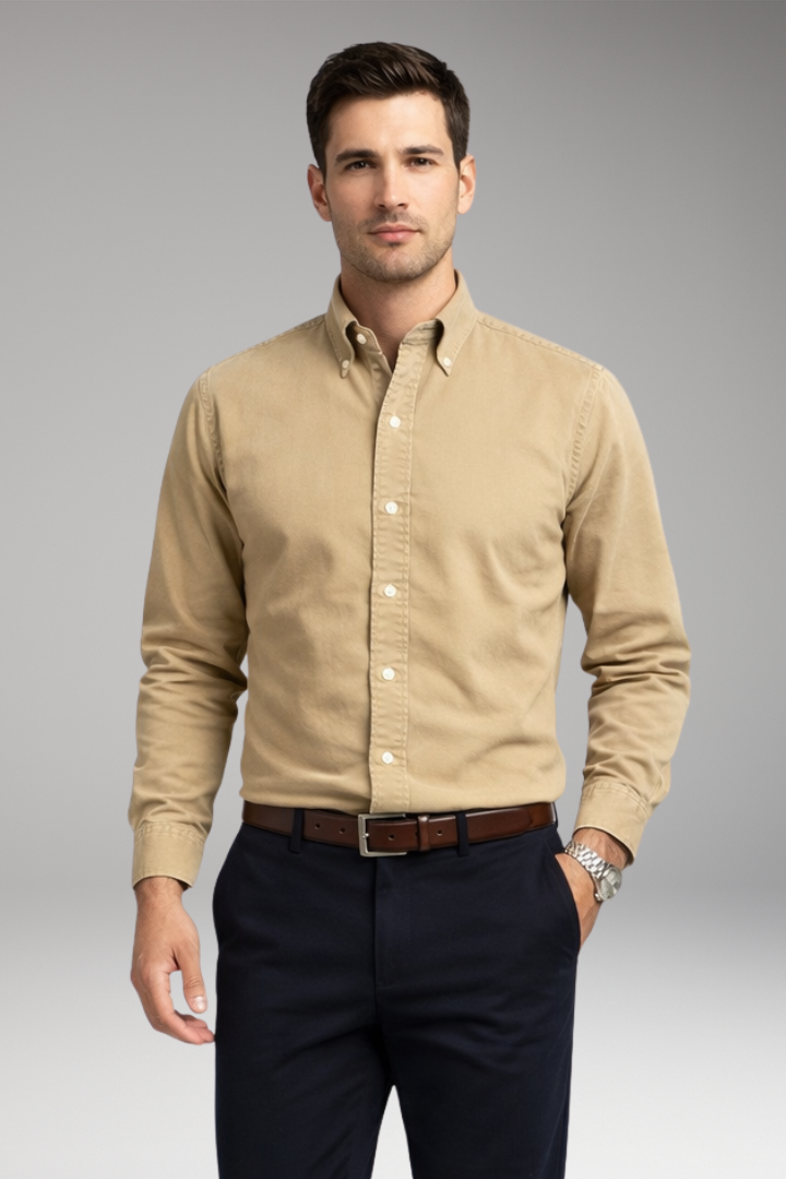 Men's Shirt with Button-Down Collar and Long Sleeves