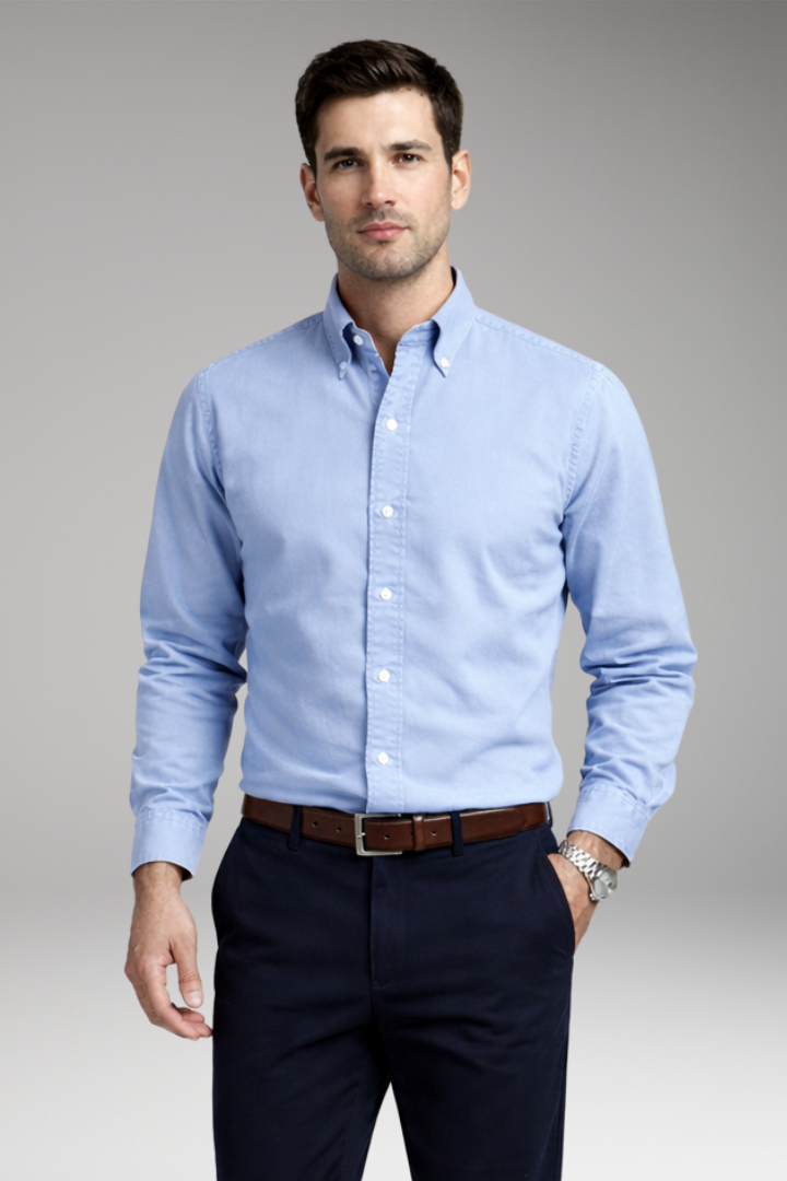 Men's Shirt with Button-Down Collar and Long Sleeves