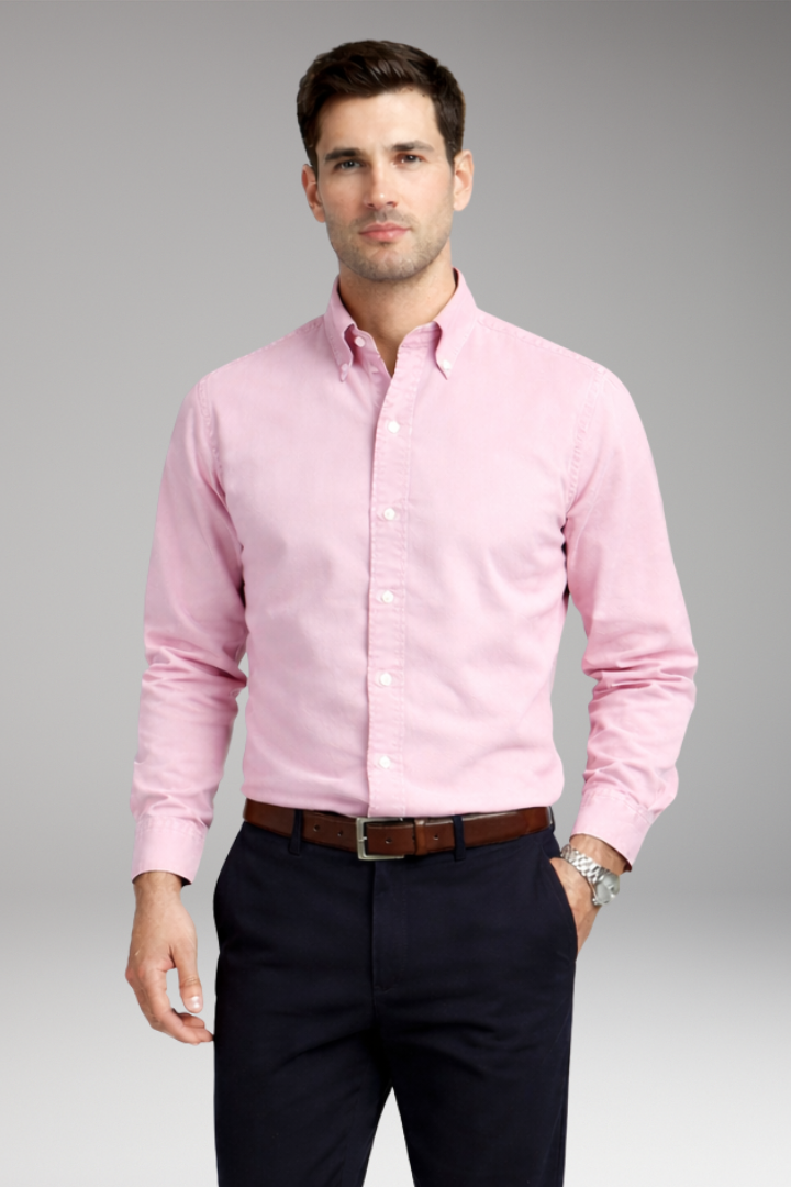 Men's Shirt with Button-Down Collar and Long Sleeves