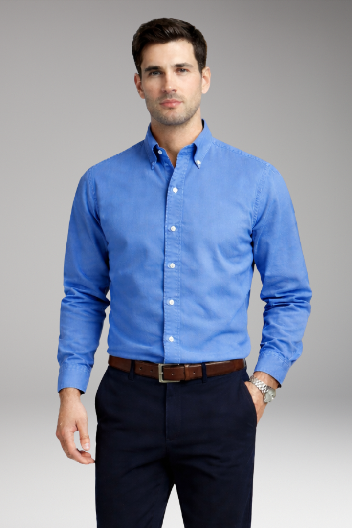Men's Shirt with Button-Down Collar and Long Sleeves