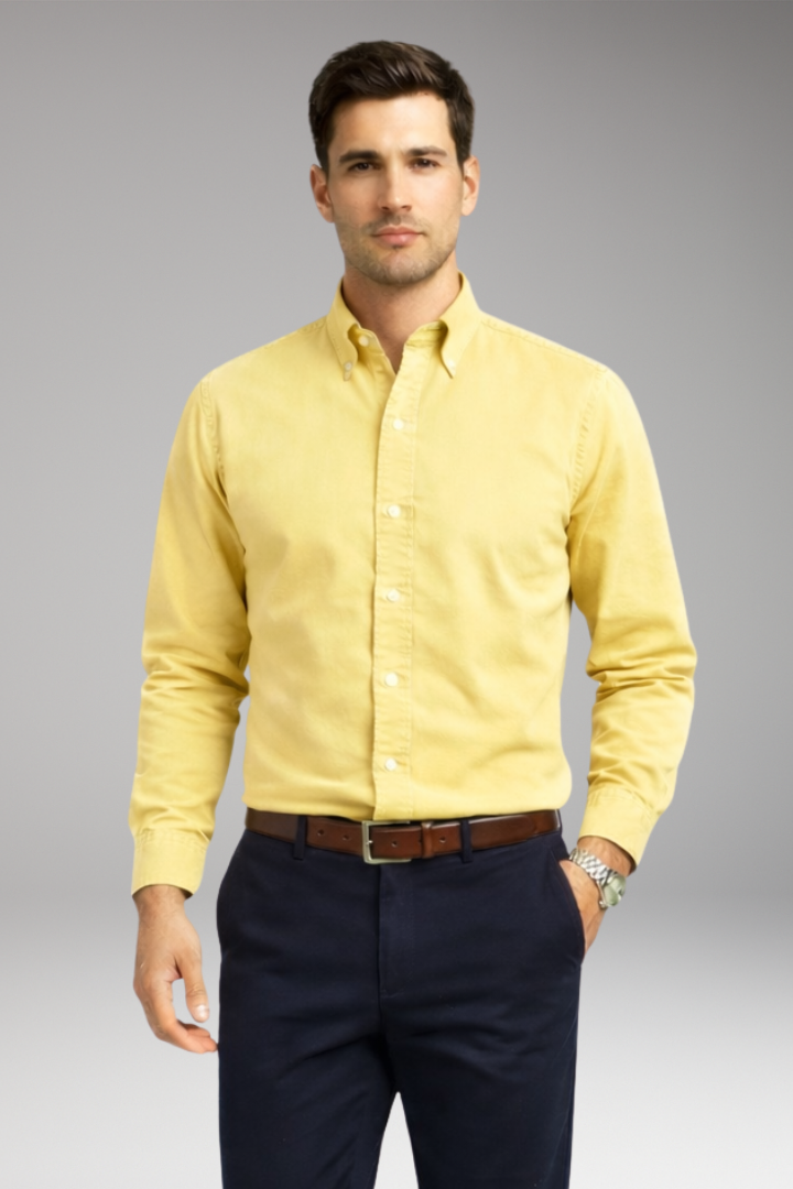 Men's Shirt with Button-Down Collar and Long Sleeves