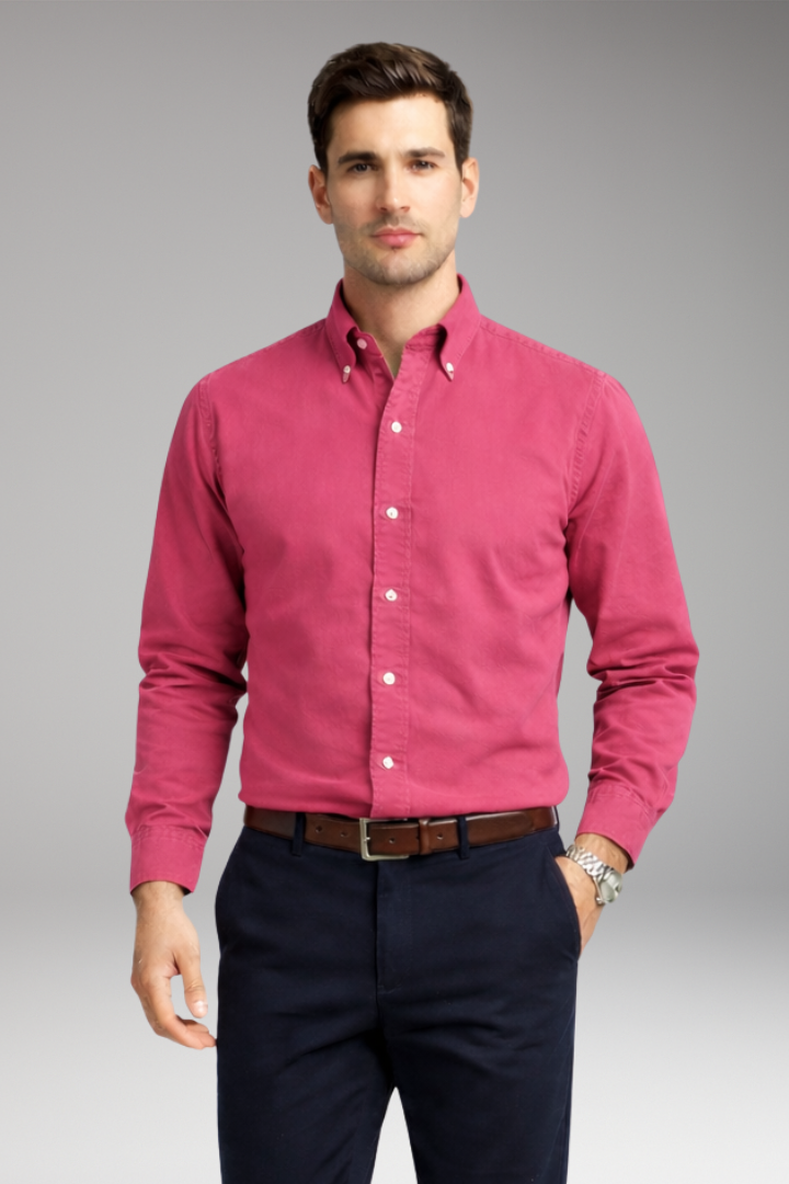 Men's Shirt with Button-Down Collar and Long Sleeves