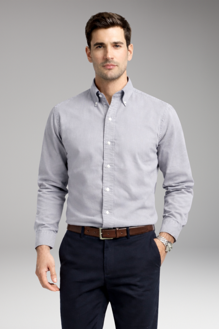 Men's Shirt with Button-Down Collar and Long Sleeves