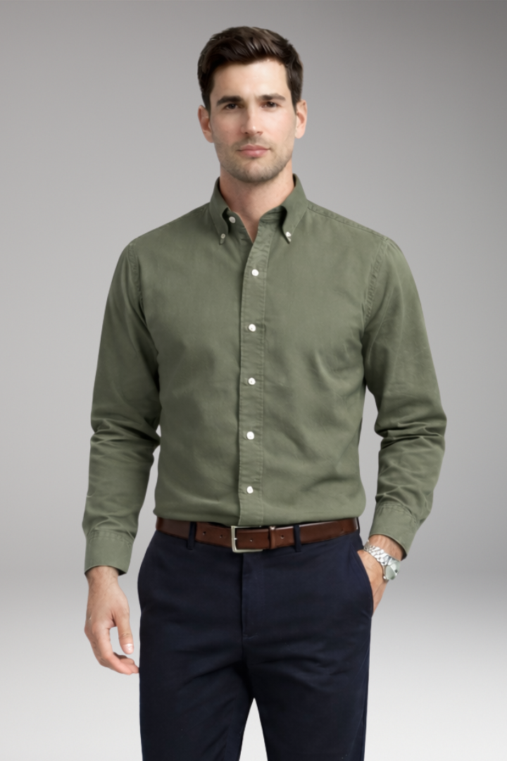 Men's Shirt with Button-Down Collar and Long Sleeves