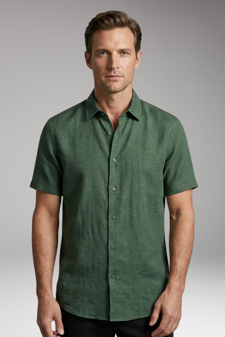 Men's Shirt with Button Placket and Short Sleeves