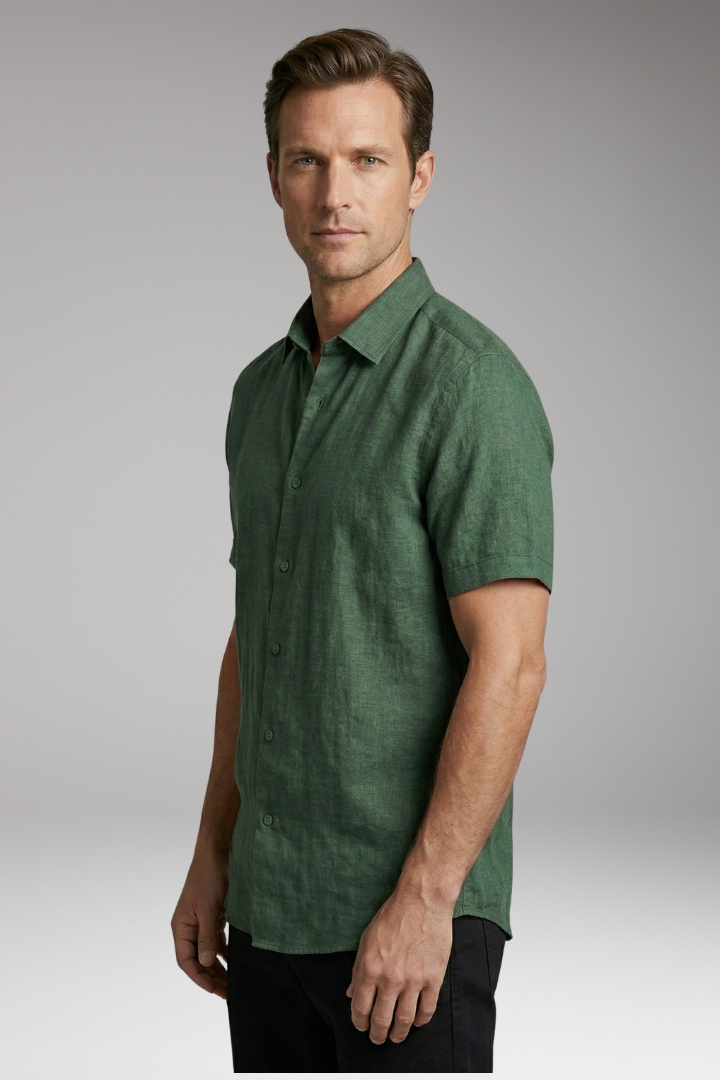 Men's Shirt with Button Placket and Short Sleeves