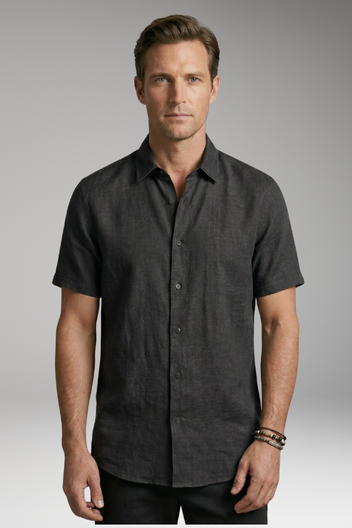 Men's Shirt with Button Placket and Short Sleeves