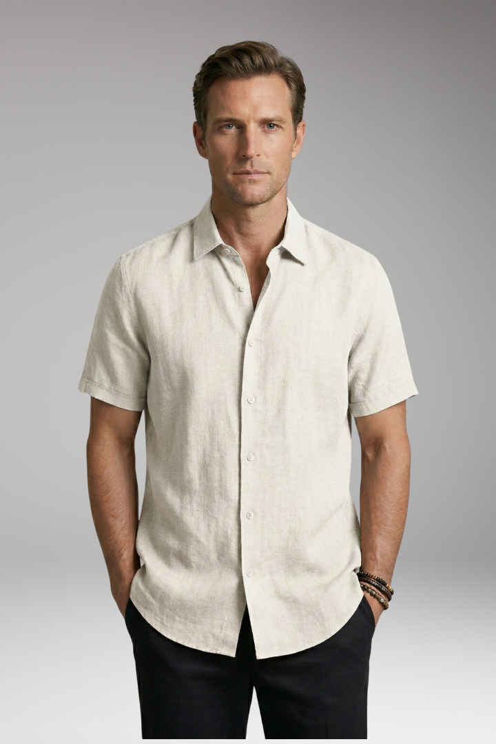 Men's Shirt with Button Placket and Short Sleeves
