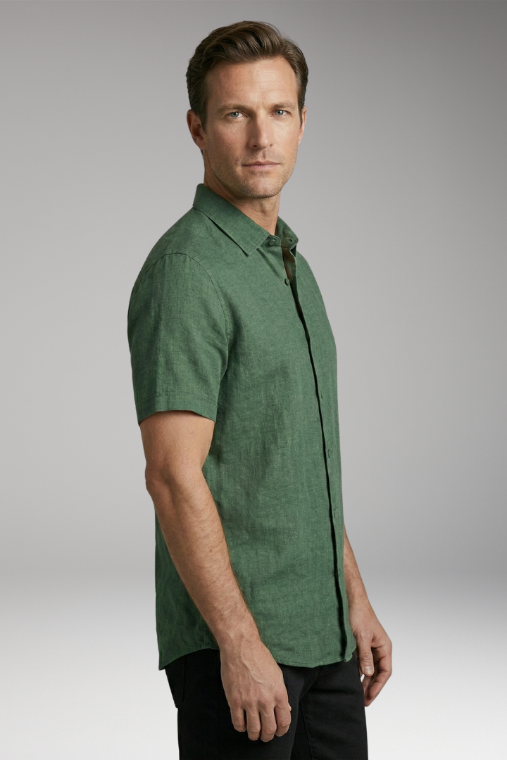 Men's Shirt with Button Placket and Short Sleeves