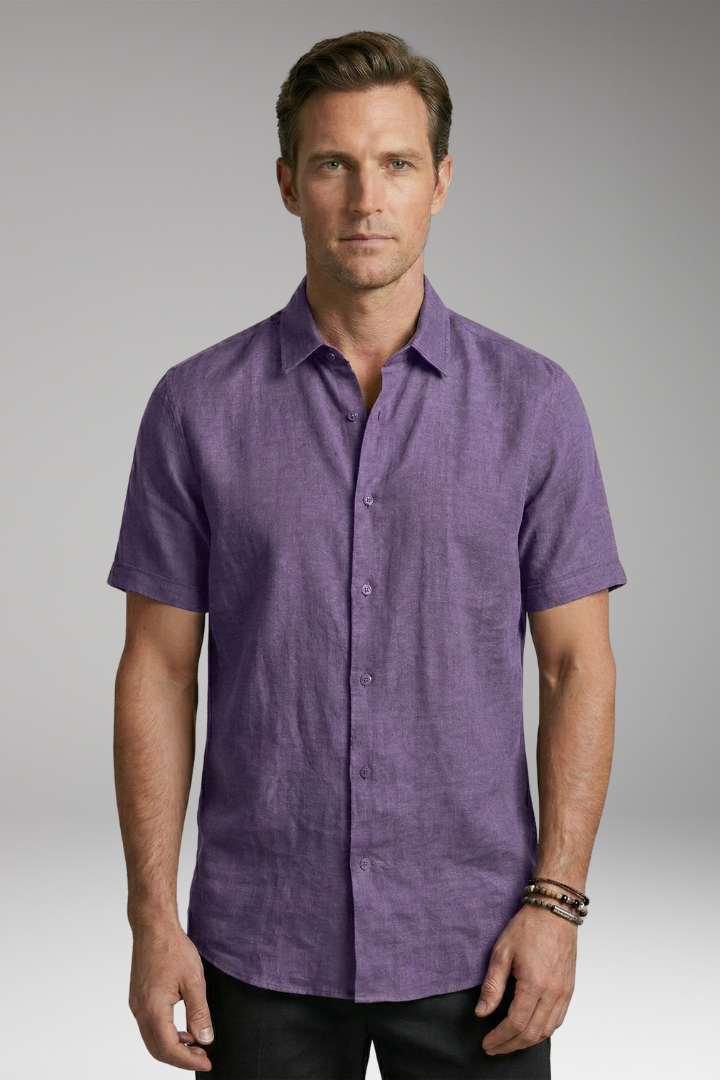 Men's Shirt with Button Placket and Short Sleeves