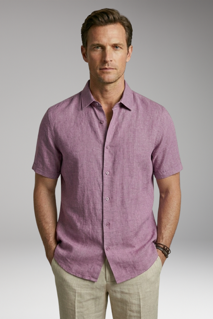 Men's Shirt with Button Placket and Short Sleeves