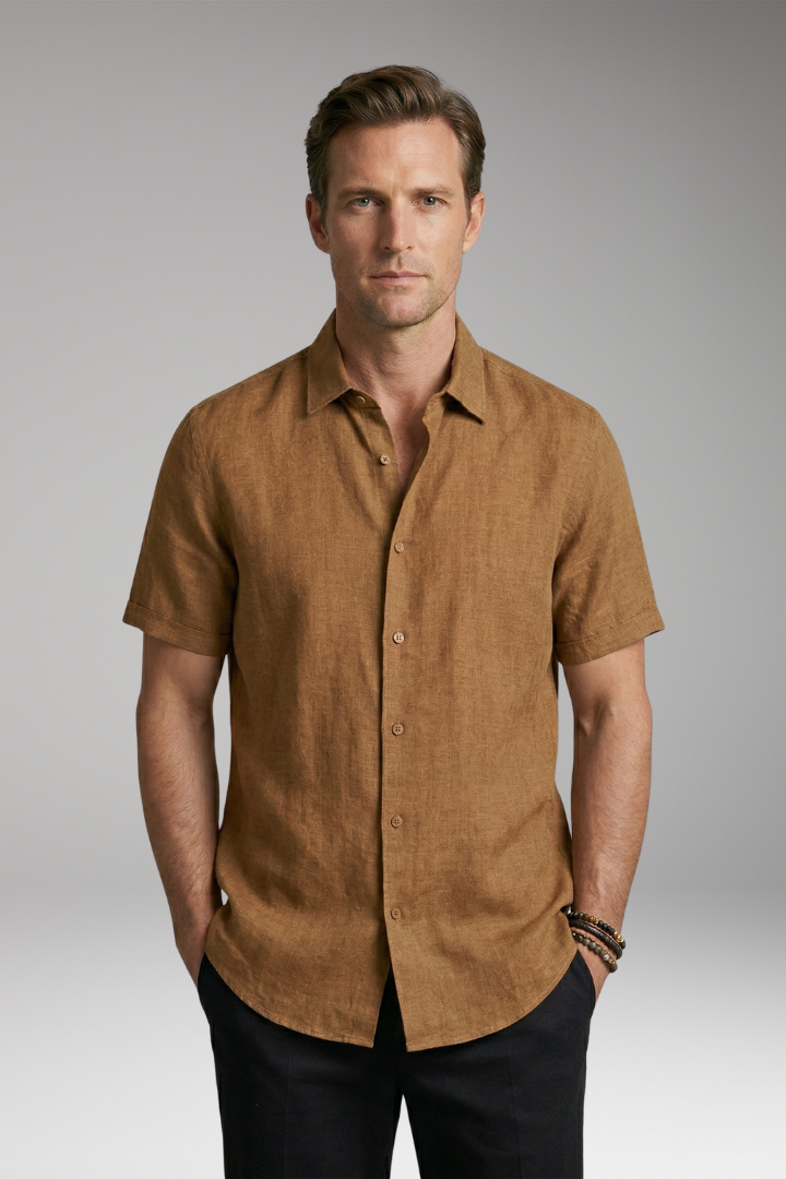 Men's Shirt with Button Placket and Short Sleeves