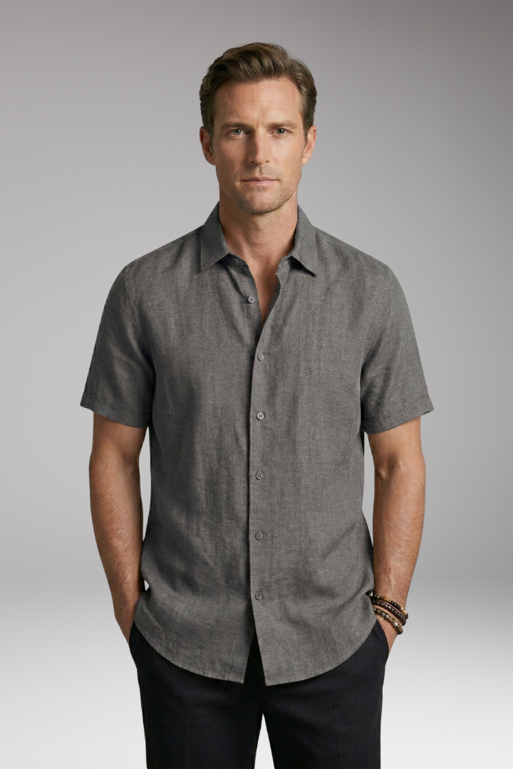 Men's Shirt with Button Placket and Short Sleeves