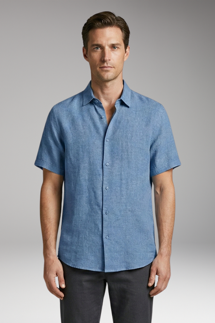 Men's Shirt with Button Placket and Short Sleeves
