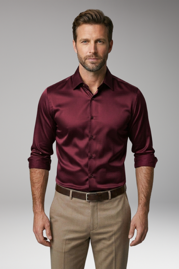 Men's Shirt with Button Placket and Slim Fit