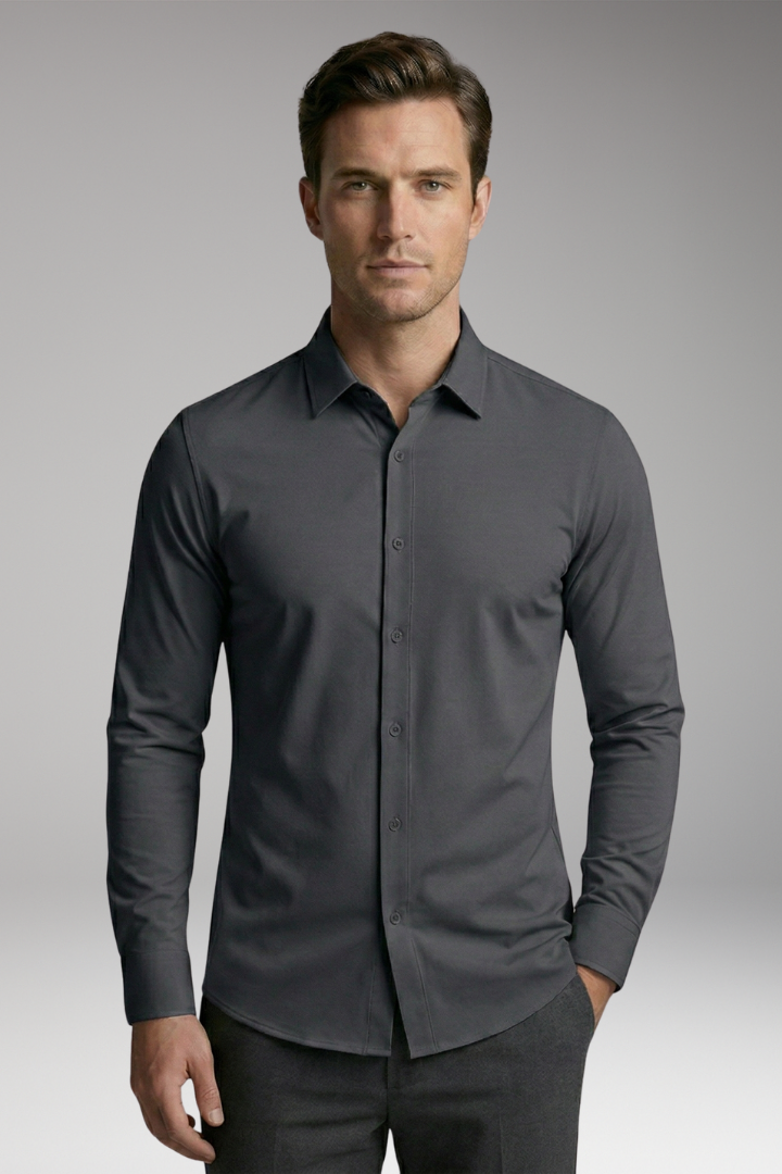 Men's Shirt with Button Placket and Slim Fit
