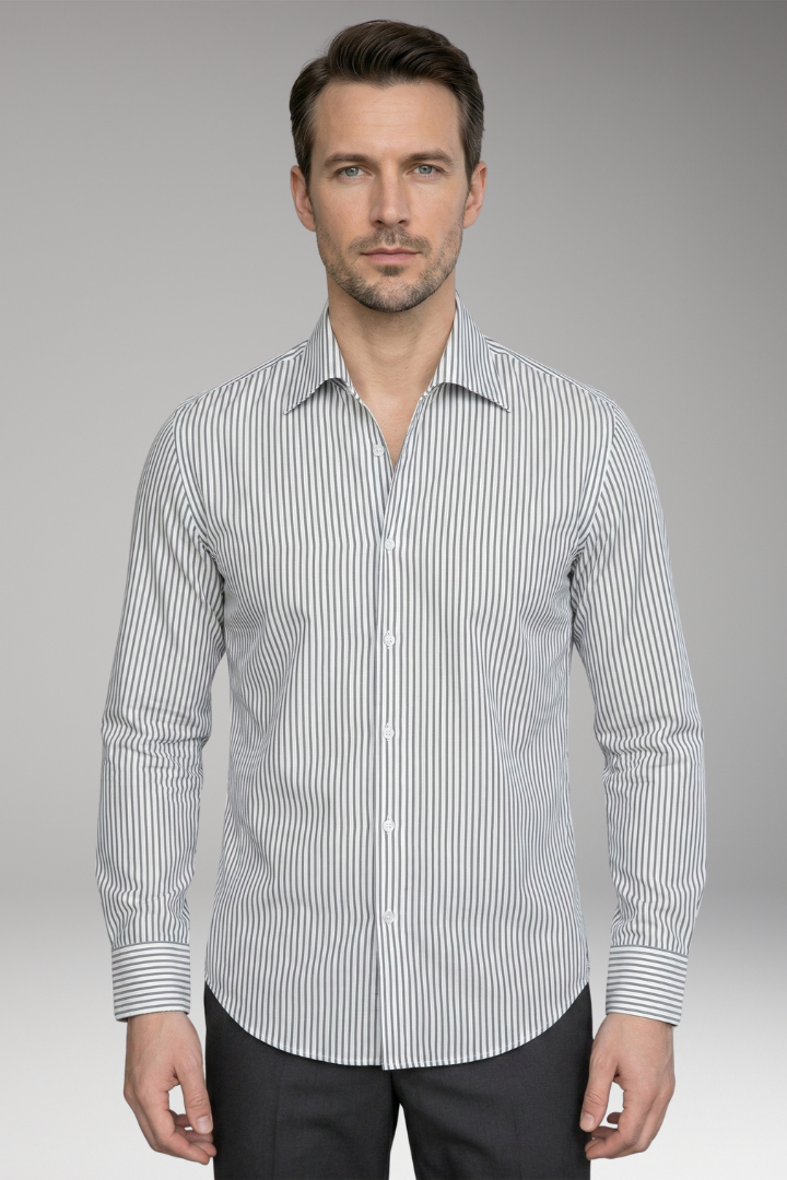 Men's Shirt with Button Placket and Striped Design