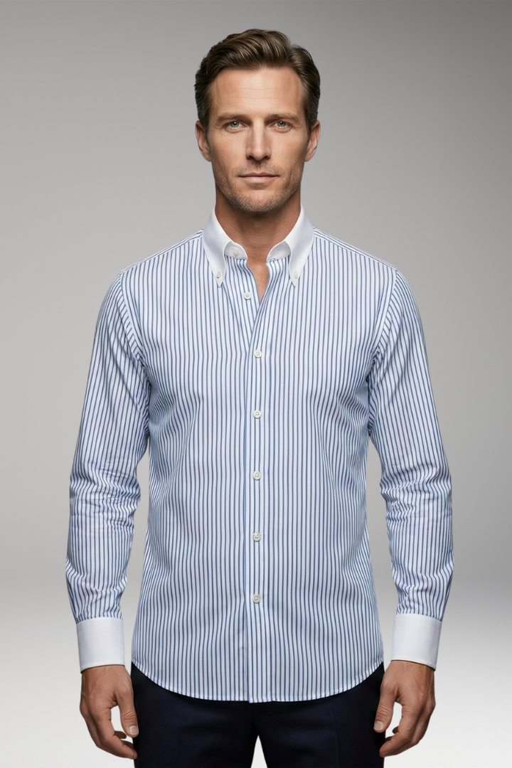 Men's Shirt with Button Placket and Striped Design
