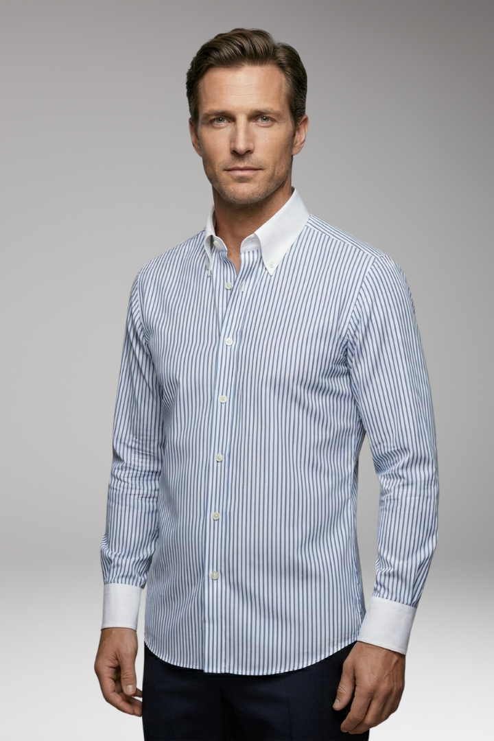 Men's Shirt with Button Placket and Striped Design