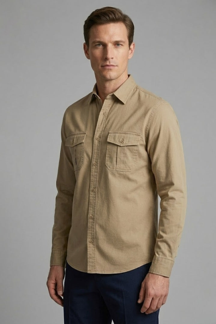 Men's Shirt with Classic Collar and Chest Pockets