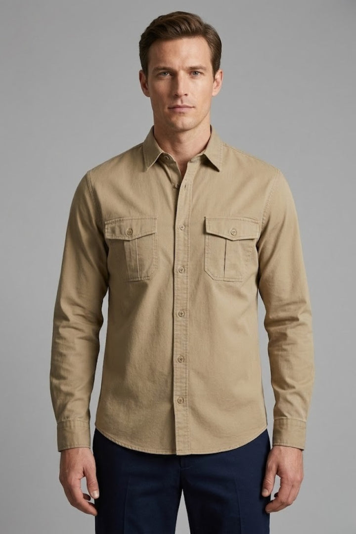Men's Shirt with Classic Collar and Chest Pockets