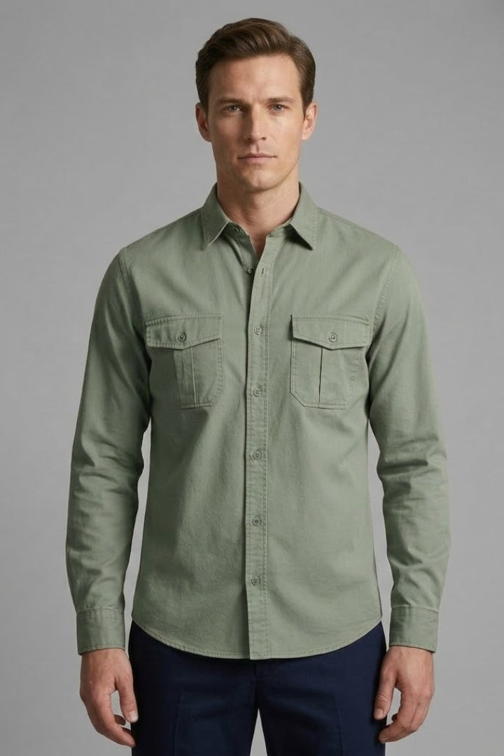 Men's Shirt with Classic Collar and Chest Pockets