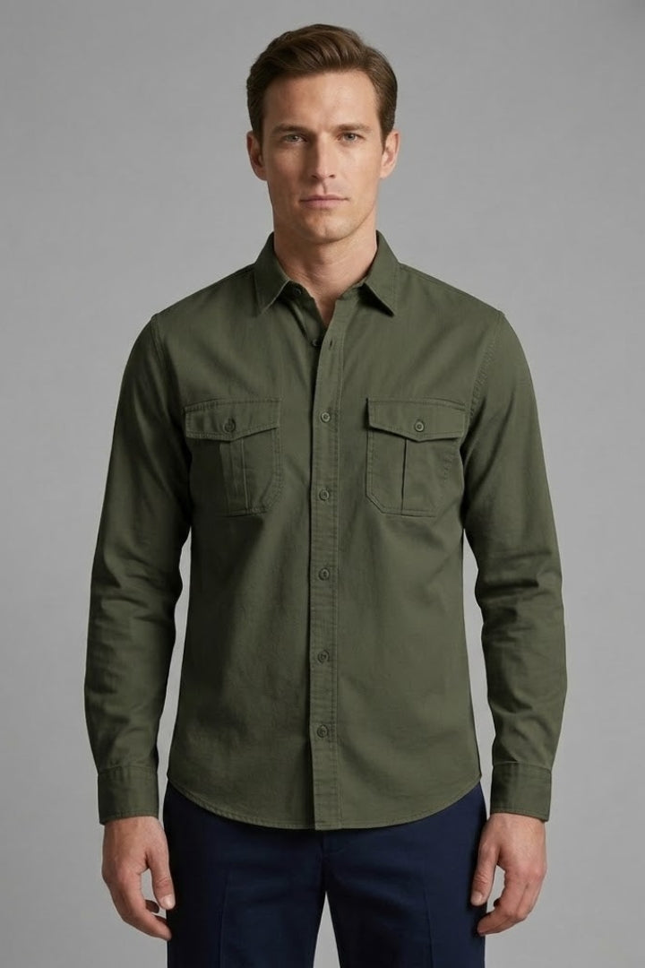 Men's Shirt with Classic Collar and Chest Pockets
