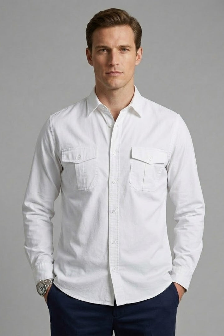 Men's Shirt with Classic Collar and Chest Pockets