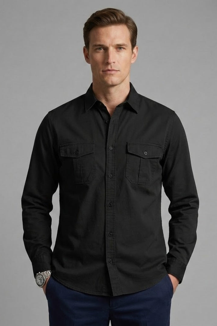Men's Shirt with Classic Collar and Chest Pockets