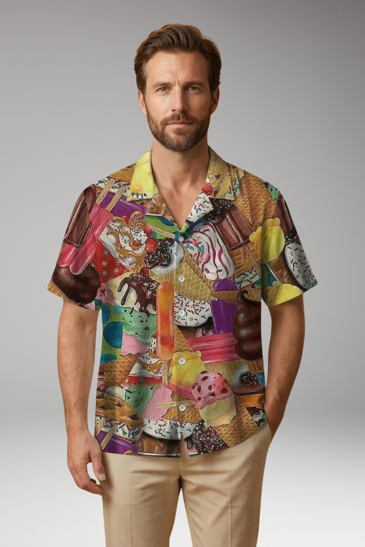 Men's Shirt with Collar and Ice Cream Pattern