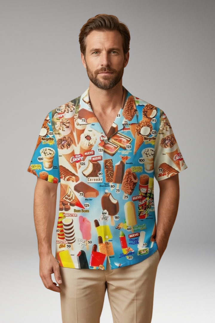 Men's Shirt with Collar and Ice Cream Pattern