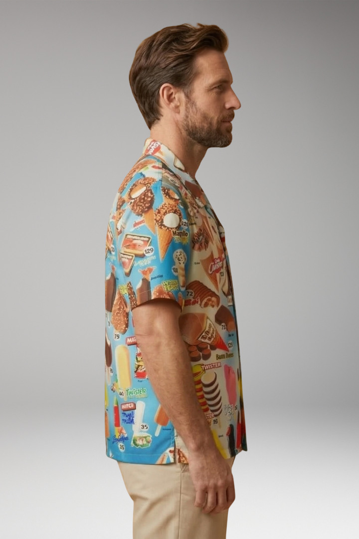 Men's Shirt with Collar and Ice Cream Pattern