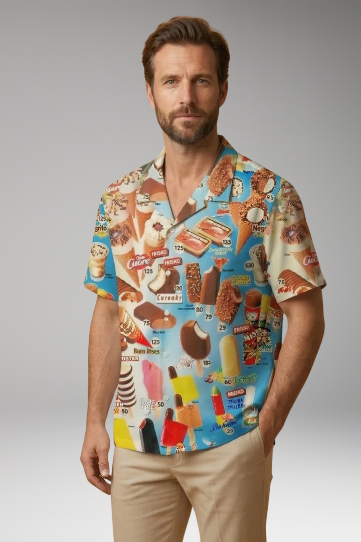 Men's Shirt with Collar and Ice Cream Pattern