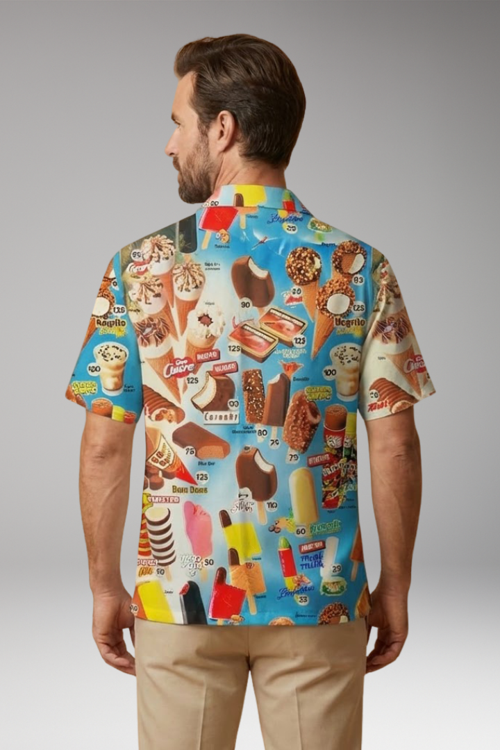 Men's Shirt with Collar and Ice Cream Pattern