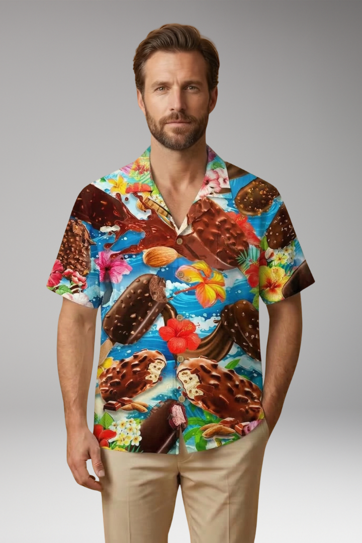 Men's Shirt with Collar and Ice Cream Pattern