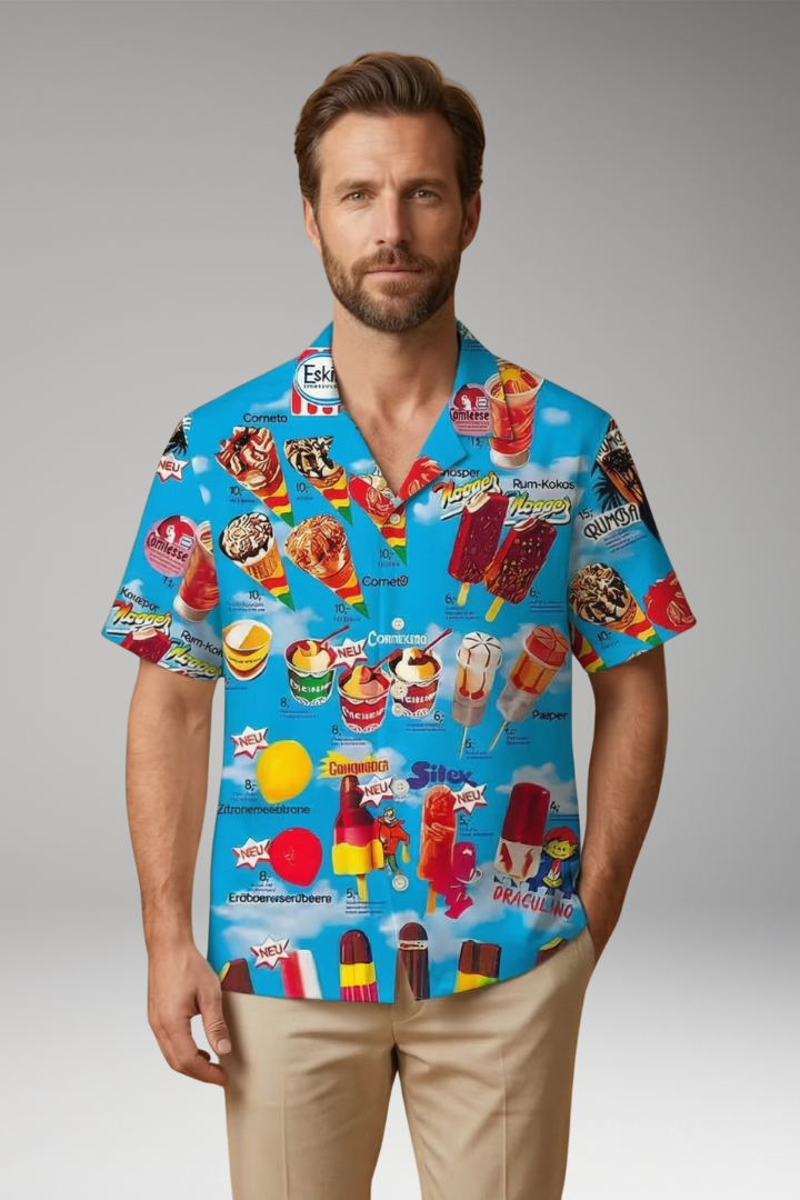 Men's Shirt with Collar and Ice Cream Pattern