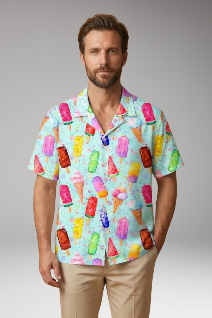 Men's Shirt with Collar and Ice Cream Pattern
