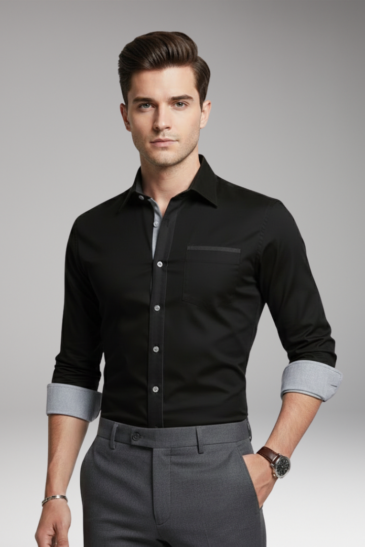Men's Shirt with Contrasting Collar and Cuffs