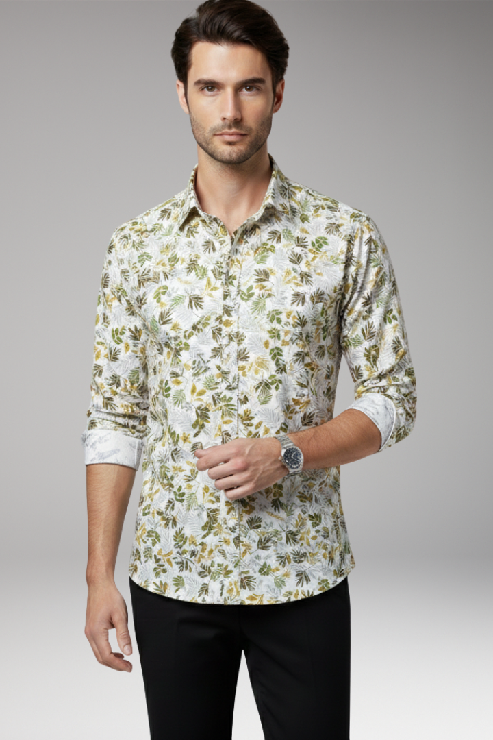 Men’s Shirt with Floral Print and Button Front