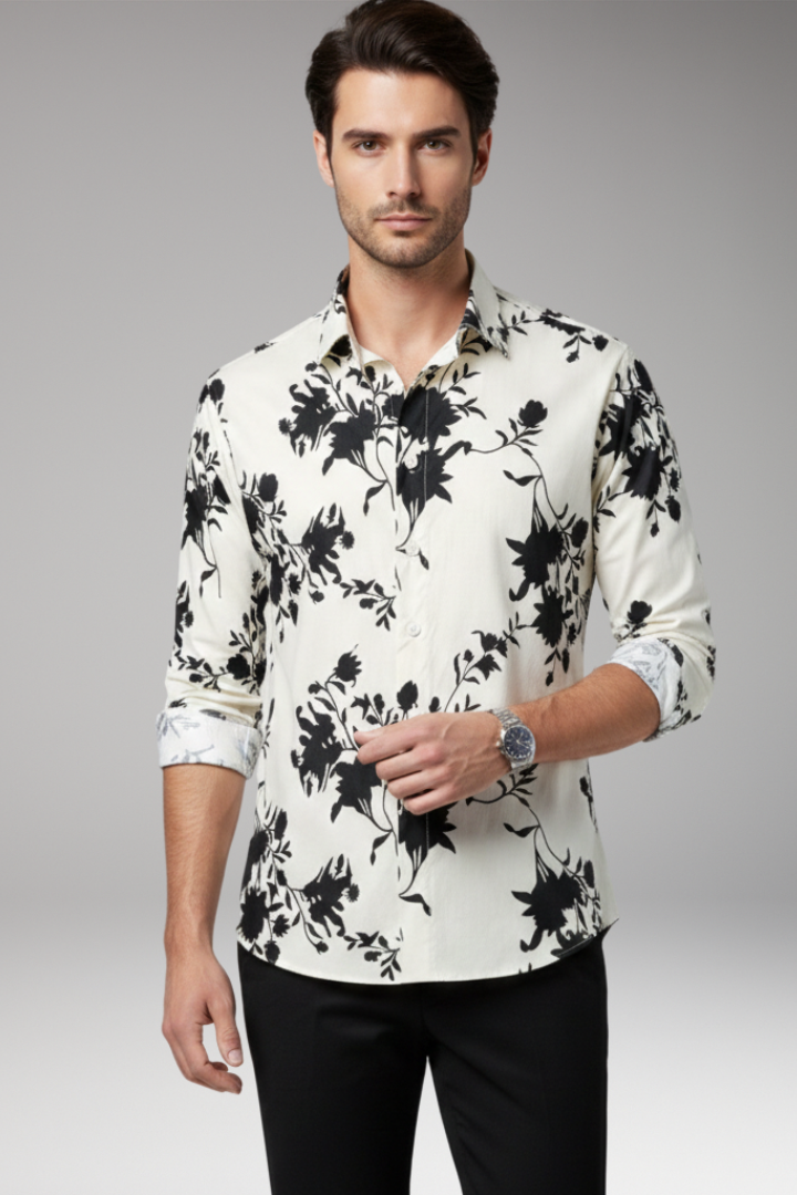 Men’s Shirt with Floral Print and Button Front