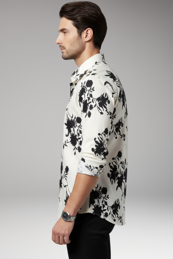 Men’s Shirt with Floral Print and Button Front